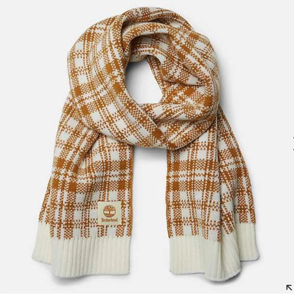 Timberland White and Brown Plaid Knit Scarf - Picture 5 of 5